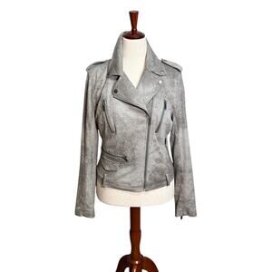 Blanc Noir Distressed Gray Leather Jacket